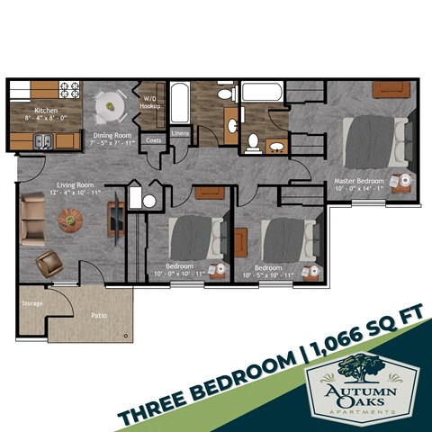 Three Bedroom Floor Plan at Autumn Oaks, New Castle, Indiana